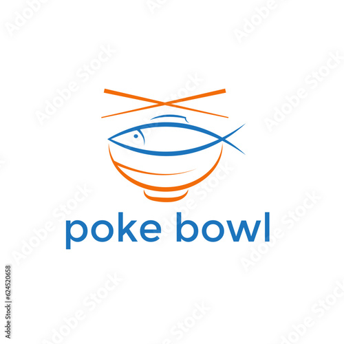 poke bowl simple vector illustration with fish and chopsticks