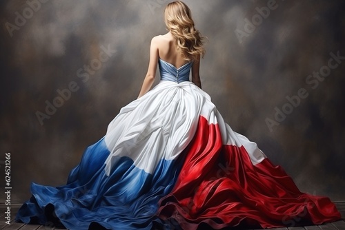 A woman wearing a dress with the French flag