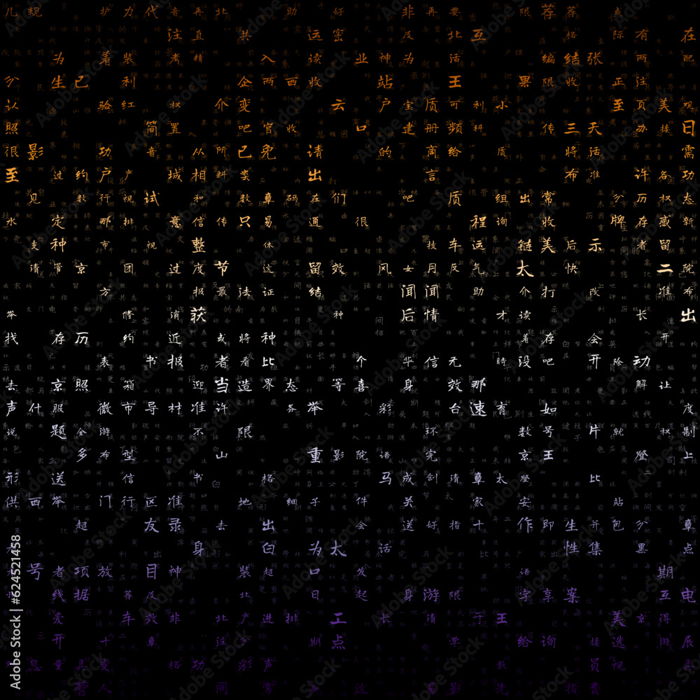 Letters Matrix Background. Random Chinese Simplified Alphabet Letters. Gradient matrix pattern. Purple and orange color theme backgrounds. Tileable horizontally. Radiant vector illustration. Letters Matrix Background. Random Chinese Simplified Alphabet Letters. Gradient matrix pattern. Purple and orange color theme backgrounds. Tileable horizontally. Radiant vector illustration.