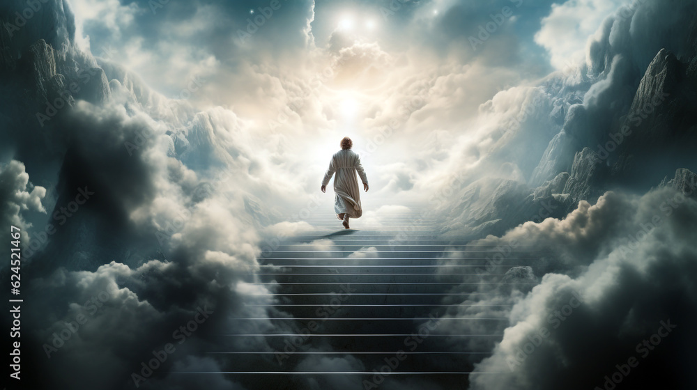 the human soul climbs the stairs to the kingdom of heaven. Generative Ai. 