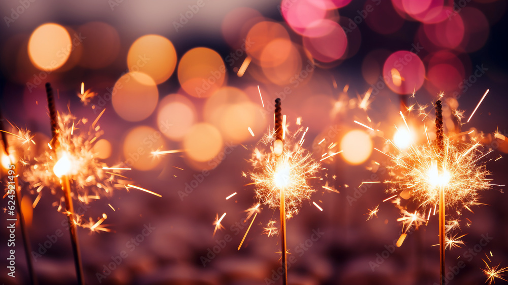 Obraz premium Christmas background with sparklers closeup. Generative Ai. 