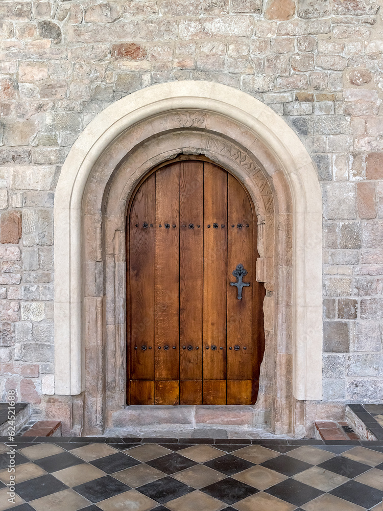 Medieval wooden door with in historical church