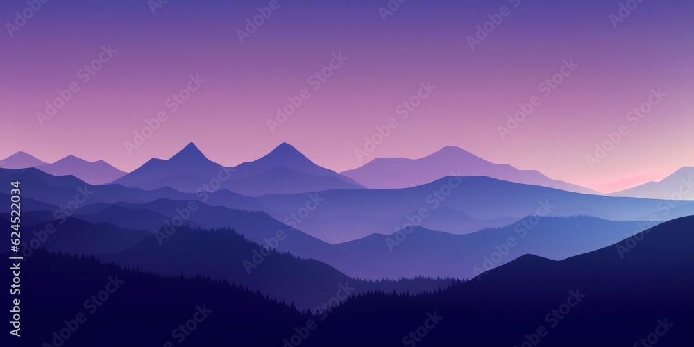 Mountain Landscape at Dusk with Lilac Sky AI Generated