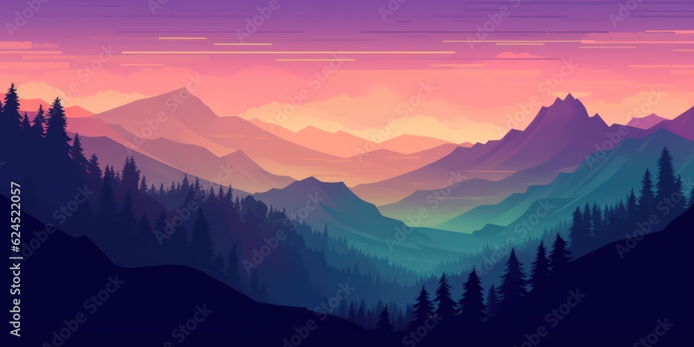 Purple Dusk Mountain Landscape AI Generated