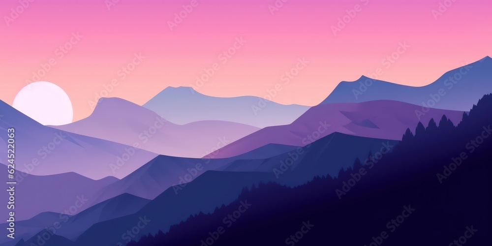 Mountain Landscape at Dusk with Lilac Sky AI Generated