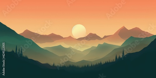 Mountain Landscape with Amber Sky at Dusk AI Generated © Alex
