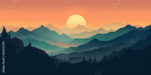 Coral Sky at Dusk  A Neo-Geo Minimalism Mountain Landscape AI Generated