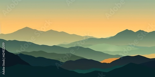 Goldenrod Sky at Dusk: A Neo-Geo Minimalist Mountain Landscape AI Generated