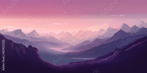 Mountain Landscape at Dusk with Lilac Sky AI Generated © Alex