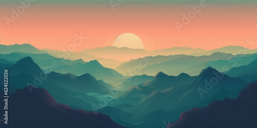 Coral Sky at Dusk: A Neo-Geo Minimalist Mountain Landscape AI Generated