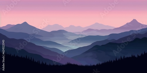 Mountain Landscape with Lavender Sky at Dusk AI Generated © Alex