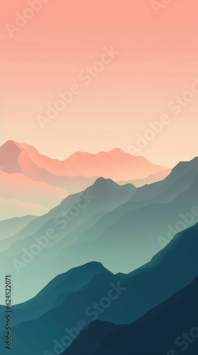 Mountain Landscape with Pink Sky at Dusk AI Generated © Alex