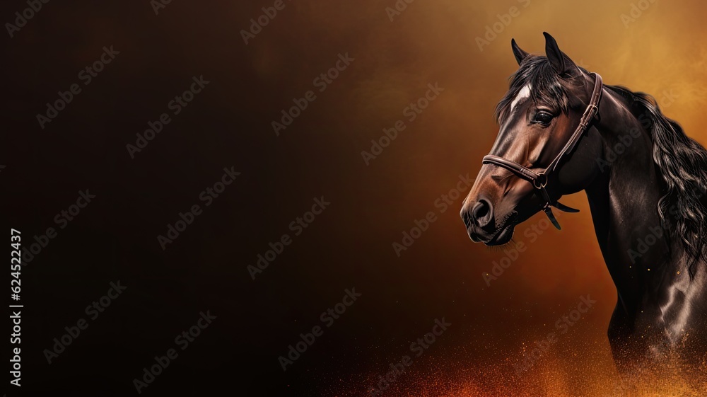Fototapeta premium Horse. Web banner with copy space. Generative AI