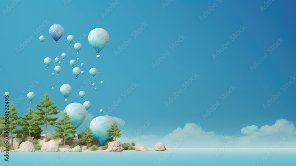 World ozone day, blue balloons. Web banner with copy space. Generative AI