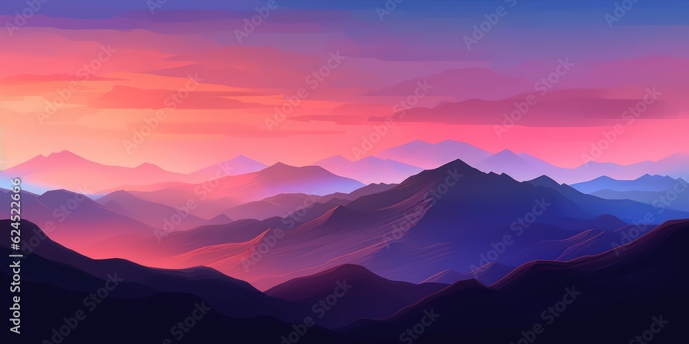 Gentle Coral Abstract Landscape with Mountains and Evening Sky AI Generated