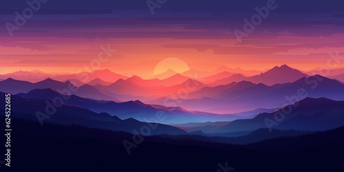 Colorful Abstract Landscape with Mountains and Evening Sky AI Generated