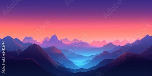 Colorful Abstract Landscape with Mountains and Evening Sky AI Generated