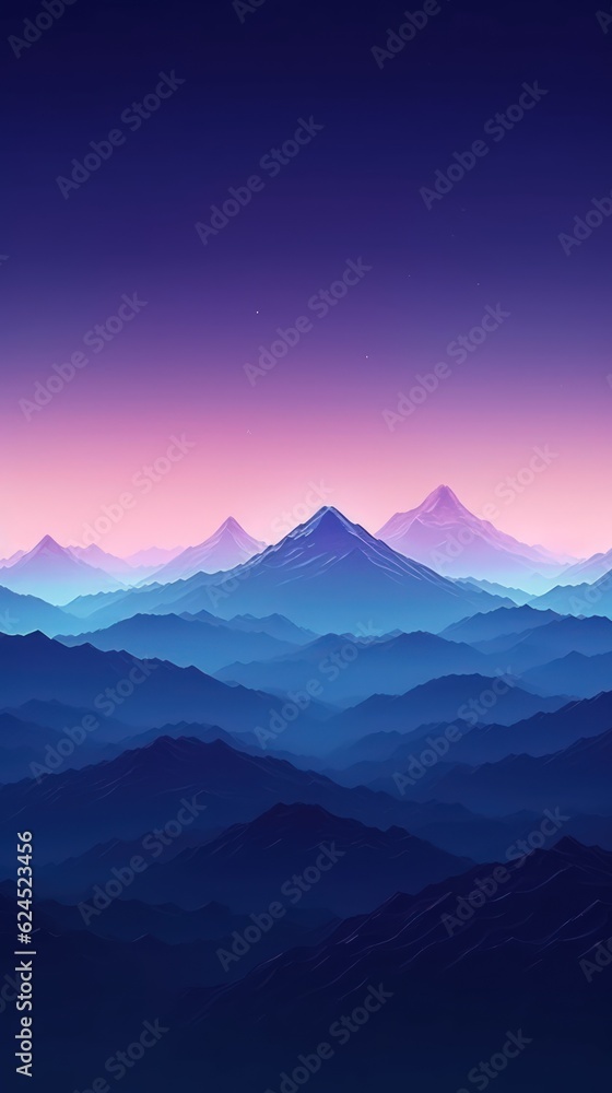 Dark Cyan and Violet Minimalist Landscape Mountain Wallpaper AI Generated