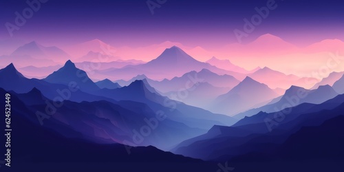 Dark Cyan and Violet Minimalist Landscape Mountain Wallpaper AI Generated