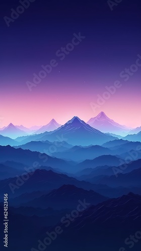 Dark Cyan and Violet Minimalist Landscape Mountain Wallpaper AI Generated © Alex
