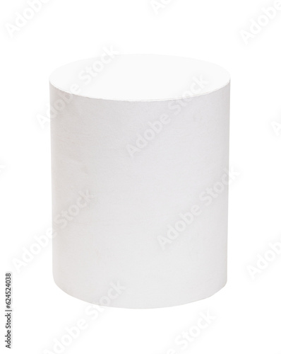 hand-crafted from paper cylinder three-dimensional geometric shape isolated on white background