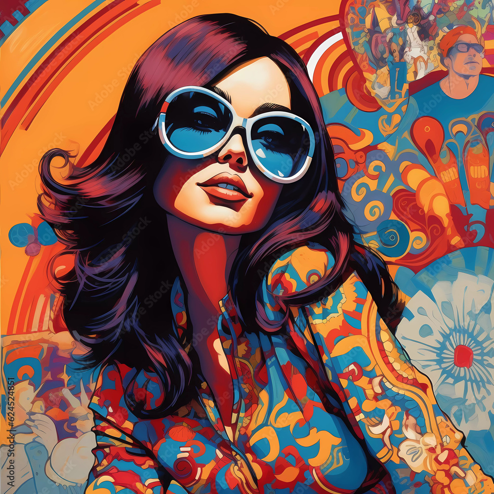 Groovy Glamour: Step into the Colorful World of a Retro-inspired Girl in Stylish Sunglasses!