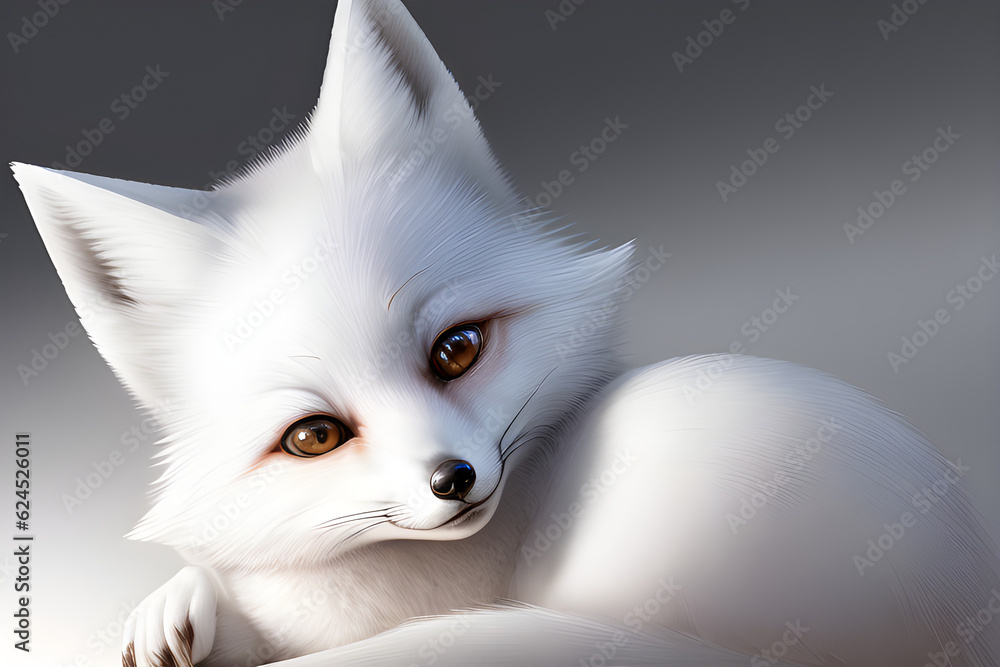 Fototapeta premium cute white fox illustration. Generative AI