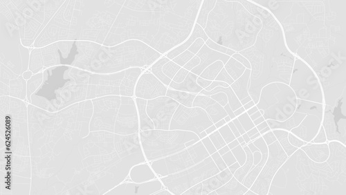 Background Abuja map, Nigeria, white and light grey city poster. Vector map with roads and water. Widescreen proportion, flat design roadmap.
