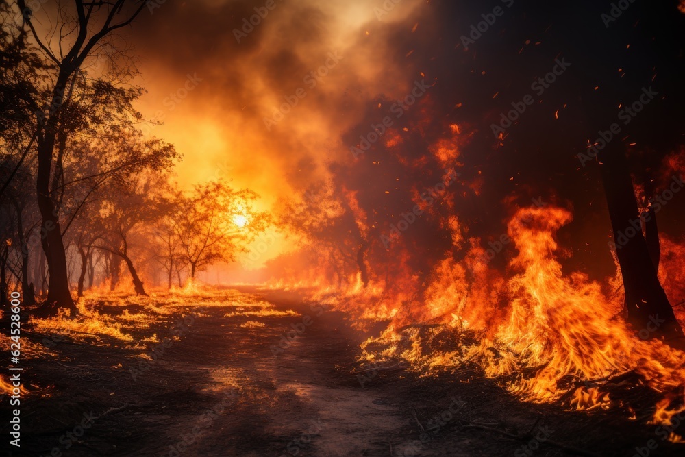 Devastating Forest Fire with Billowing Smoke AI Generated