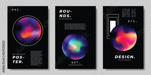 Colorful circle gradient mesh with dark background. Fluid sphere colour gradation backdrop design for poster, banner, brochure, magazine, cover, or leaflet.