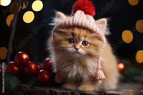 Happy Cat with Christmas Hat Among Christmas Gifts AI Generated