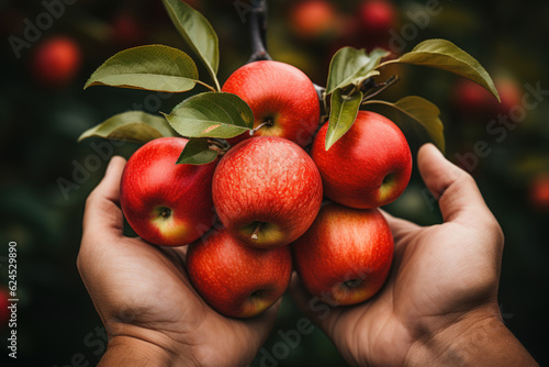 Harvest Joy: Hand Holding an Apple in a Field - Generative AI