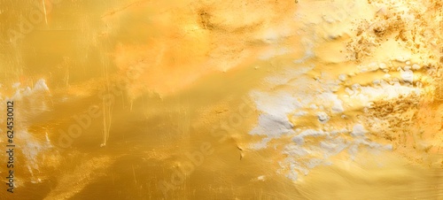 Golden distressed metal background. Ancient, grungy, rusty, peeling gold. Rough paint. Dirty, grunge, glitch pattern. Aged, dark, metal effect. Generative AI.