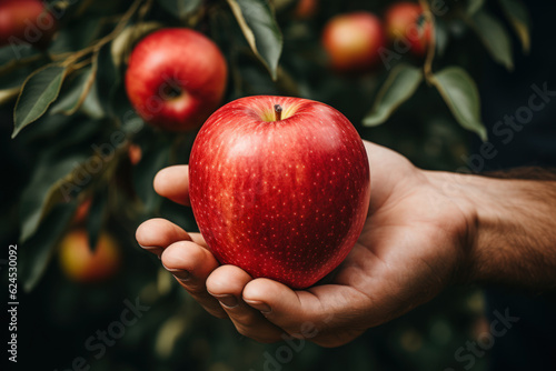 Harvest Joy: Hand Holding an Apple in a Field - Generative AI