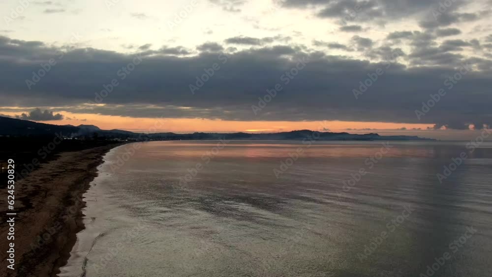 Aerial view of sunset in corfu island,Greece Aerial view of sunset in corfu island,Greece