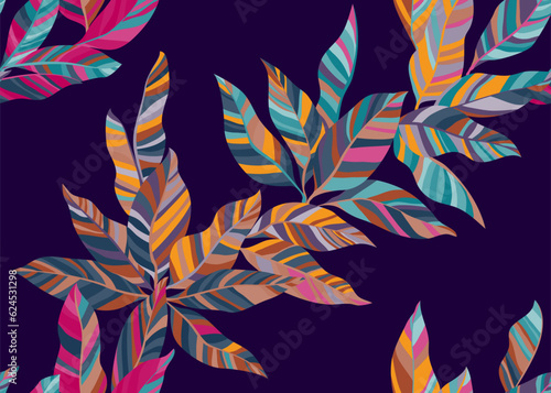 Colorful shrub leafage endless wallpaper vector. Lush organic spring dress ti...