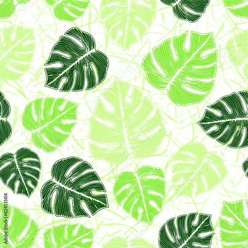 Ceriman exotic foliage floral repeat rapport over noisy background. Vibrant