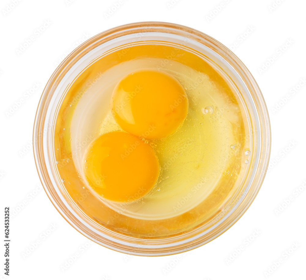 Two Broken Eggs in Bowl Isolated, Raw Yolk and White, Fresh Broken Organic Chicken Eggs Two Broken Eggs in Bowl Isolated, Raw Yolk and White, Fresh Broken Organic Chicken Eggs