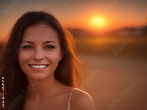 a woman with a nice smile on a dramatic sunset © Rohan