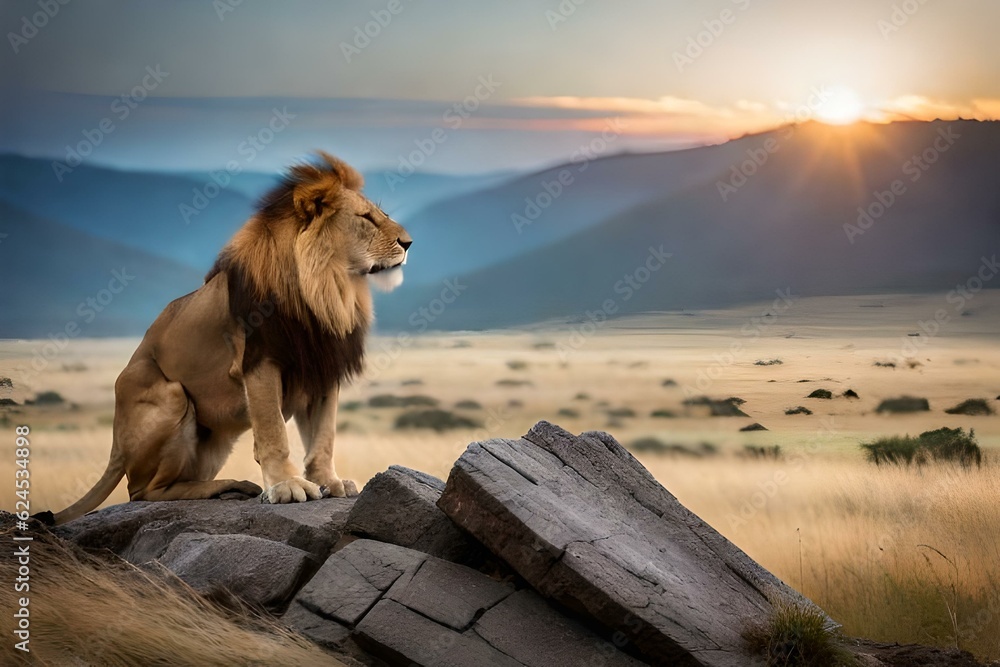 lion in the sun generated by AI technology 