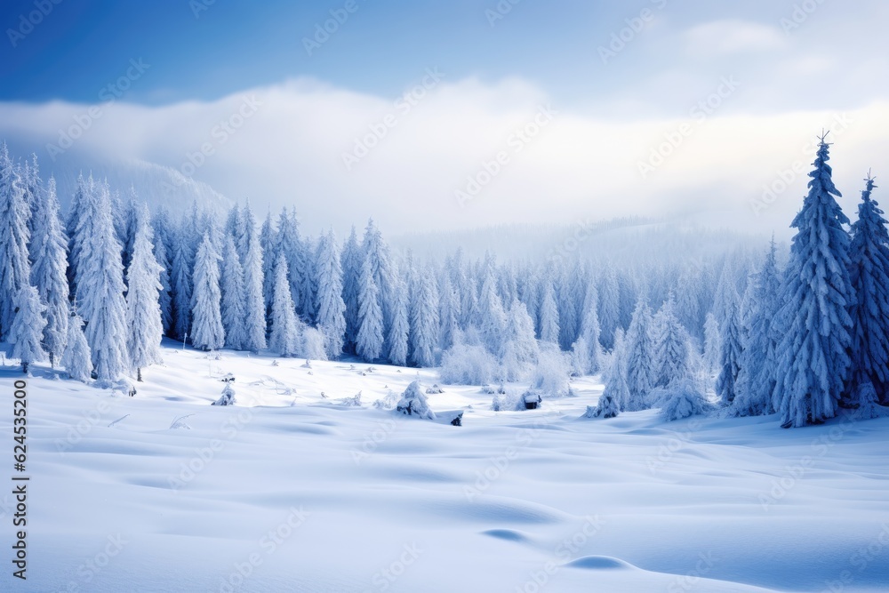 A mountain meadow covered in a blanket of fresh snow. A mountain meadow covered in a blanket of fresh snow.