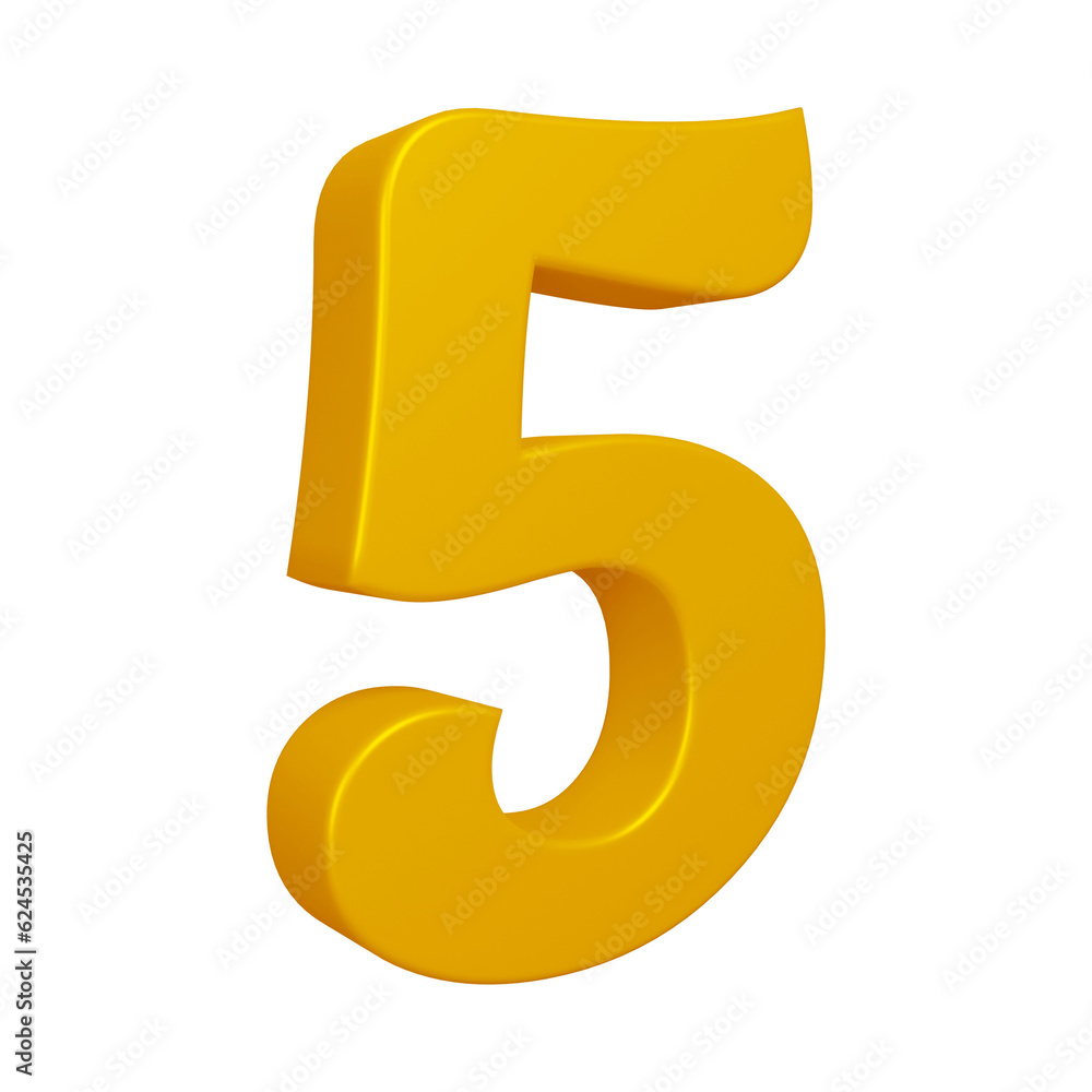 3d golden number 5 design for math, business and education concept 