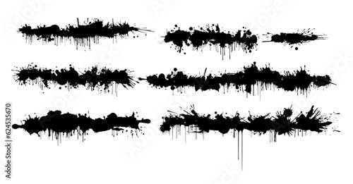Set long black spots, brush stroke. Vector illustration