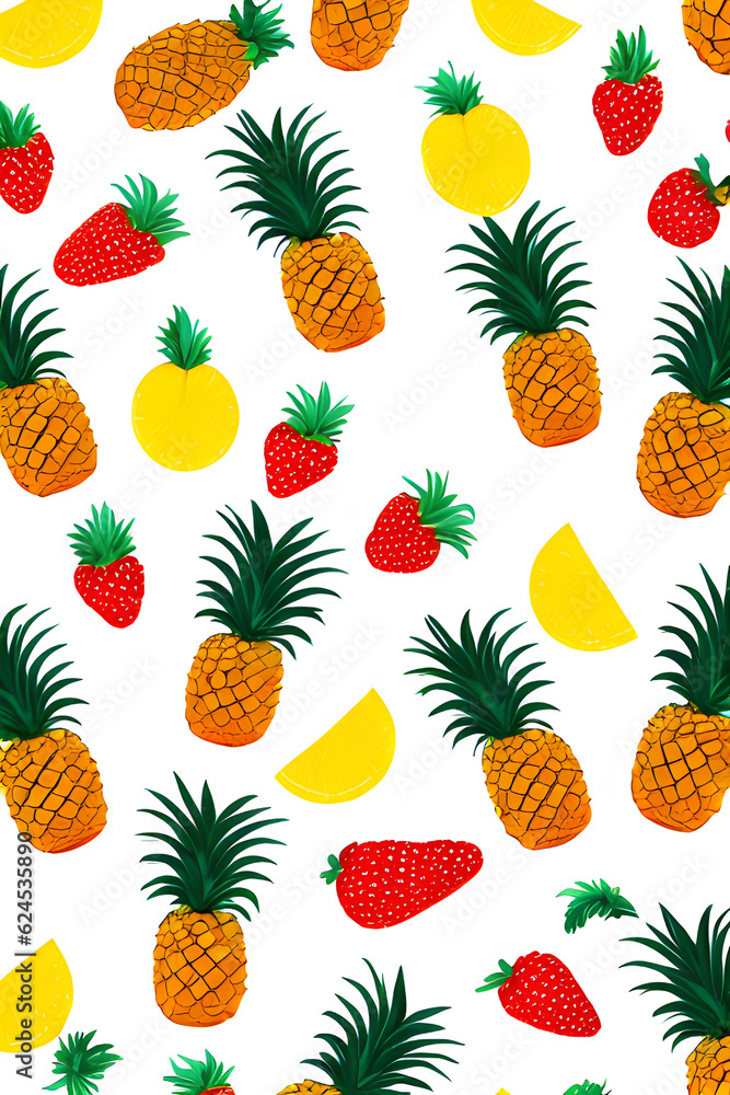 Tropical Sweet Fruity Paradise: Seamless Pattern Illustration of Pineapples, Lemons And Strawberries Pop Cartoon Style Abstract Background Generative Ai Tropical Sweet Fruity Paradise: Seamless Pattern Illustration of Pineapples, Lemons And Strawberries Pop Cartoon Style Abstract Background Generative Ai