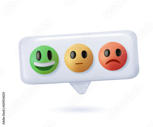 3D Customer feedback, review service. Satisfaction rate UI icon. Feedback in cartoon 3d style. Good feedback concept. 3d