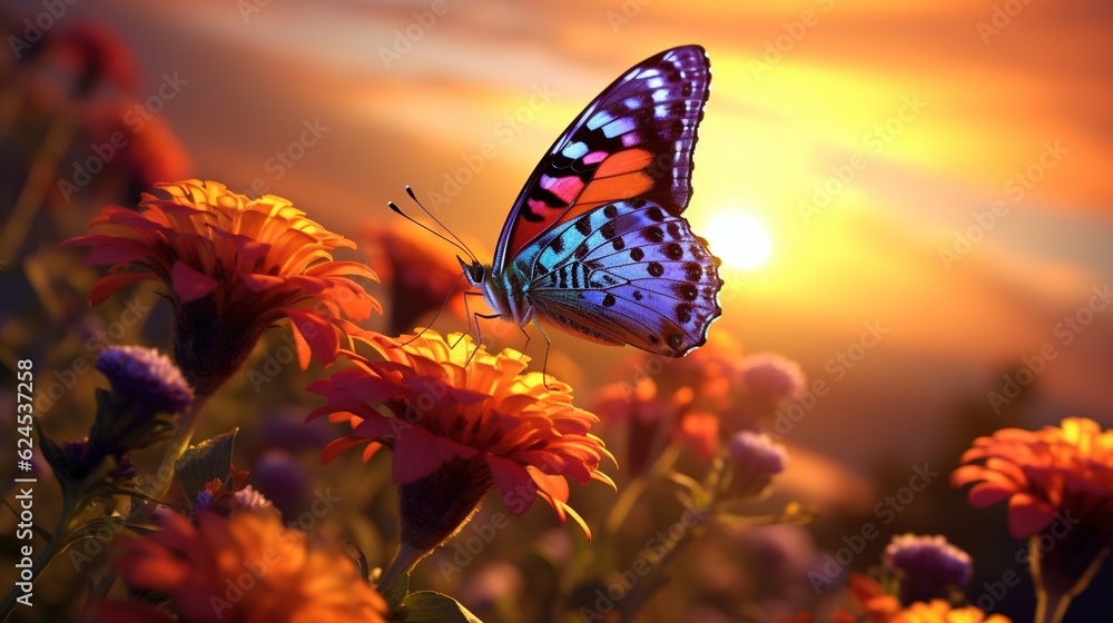 Fototapeta premium beautiful butterfly at sunset