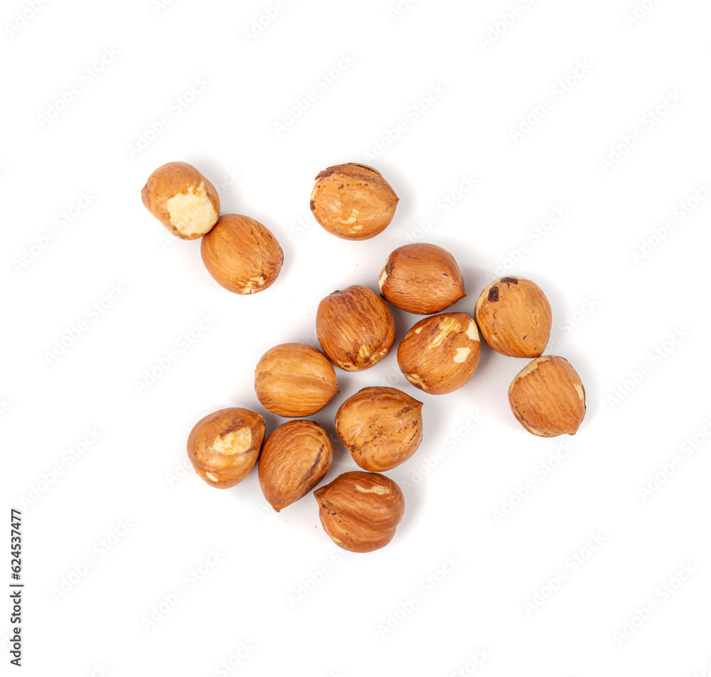 Nut Kernels, Hazelnuts Pile Isolated, Healthy Organic Nuts Group, Nut Kernels on White