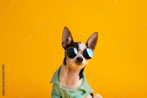 perrito chihuahua con lentes photo