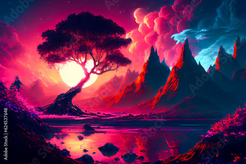 Fantasy background at night. Magic mystic landscape © Vladyslav
