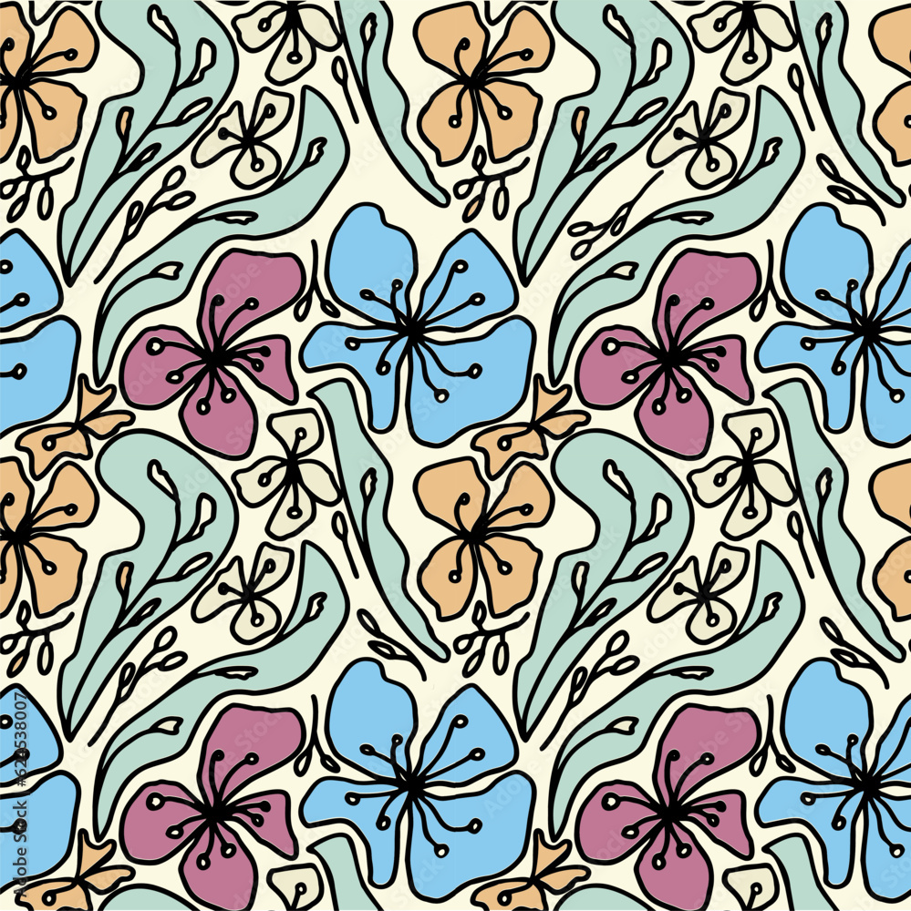 Floral seamless pattern with abstract flower and leaves. vector background for surface design, fabric, textile, wallpaper Floral seamless pattern with abstract flower and leaves. vector background for surface design, fabric, textile, wallpaper